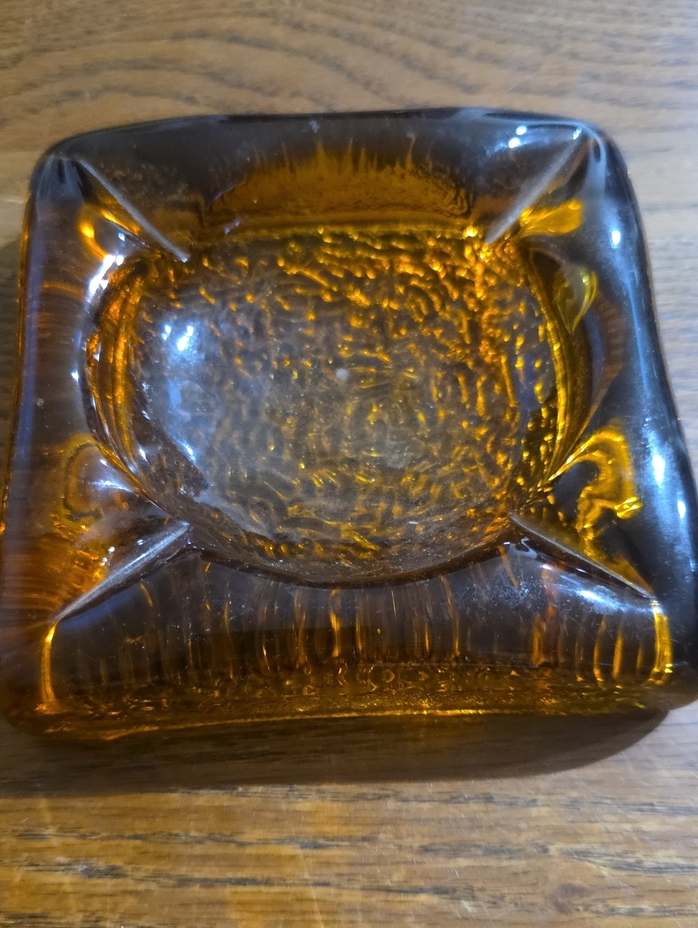 Vintage Mid-century 5.5" Amber Glass Square Decorative Ashtray Amber Home Art